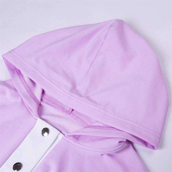 Planet Gates Autumn New Design 2 Piece Set Women Purple 4 Colors Button Hoodies Cut Off Pant Female Casual Sets Winter Fashion
