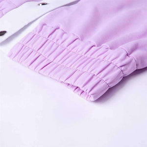 Planet Gates Autumn New Design 2 Piece Set Women Purple 4 Colors Button Hoodies Cut Off Pant Female Casual Sets Winter Fashion