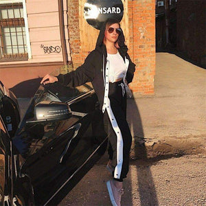 Planet Gates Autumn New Design 2 Piece Set Women Purple 4 Colors Button Hoodies Cut Off Pant Female Casual Sets Winter Fashion