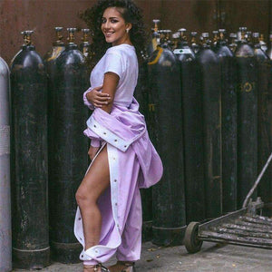 Planet Gates Autumn New Design 2 Piece Set Women Purple 4 Colors Button Hoodies Cut Off Pant Female Casual Sets Winter Fashion