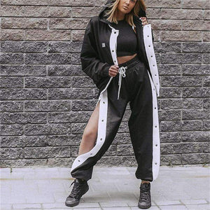 Planet Gates Autumn New Design 2 Piece Set Women Purple 4 Colors Button Hoodies Cut Off Pant Female Casual Sets Winter Fashion