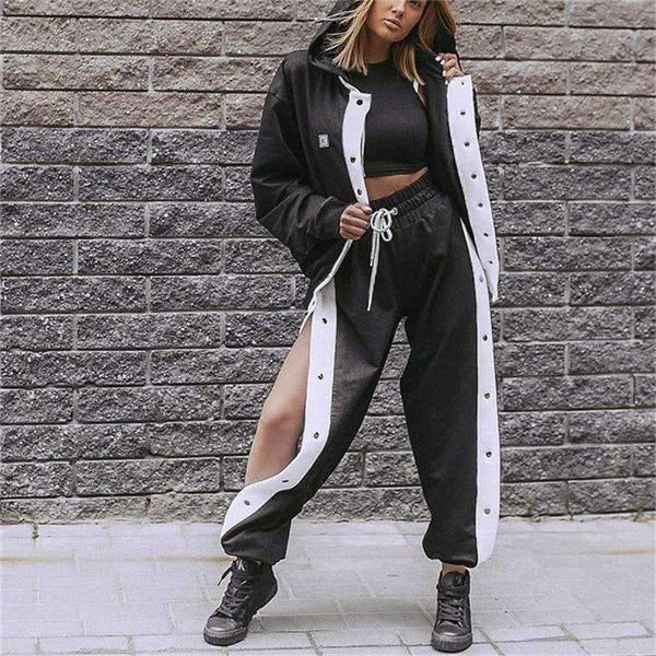 Planet Gates Autumn New Design 2 Piece Set Women Purple 4 Colors Button Hoodies Cut Off Pant Female Casual Sets Winter Fashion