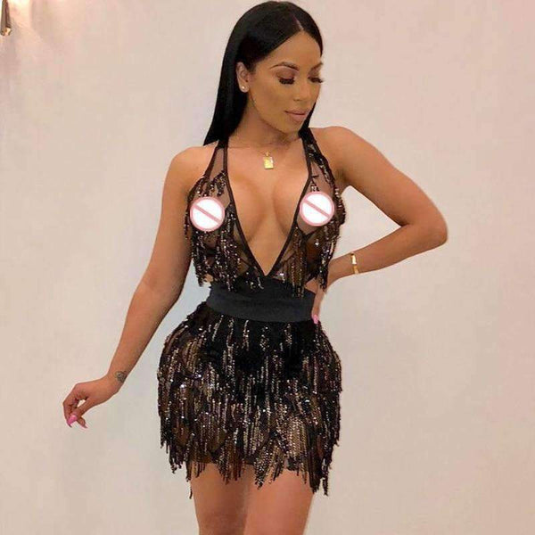 Planet Gates Autumn Sequined Dress Backless Bandage Women Dress Sexy Spaghetti Strap Party Dresses Bodycon V Neck Sleeveless Elegant Vestidos