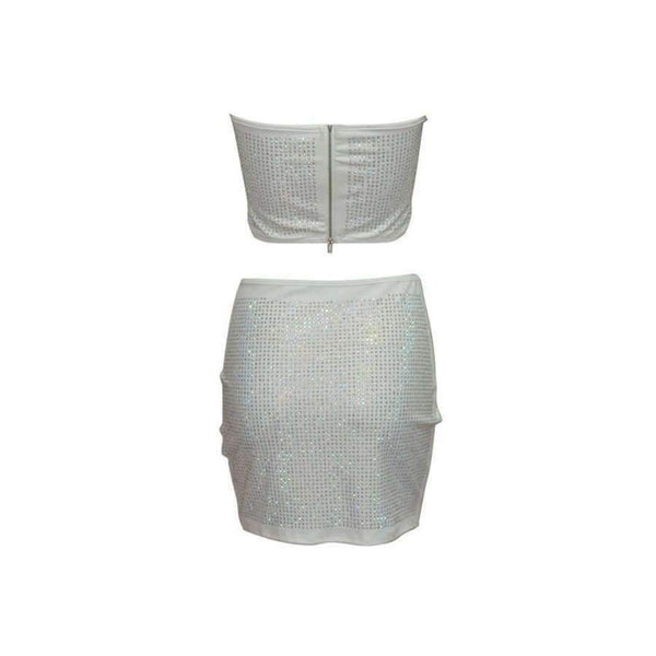 Planet Gates Autumn Sexy Two Piece Sets Women Fashion Party Club Wear Crystal Halter Crop Top and Bodycon Mini Skirt 2 Piece Dress Set