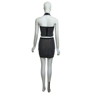 Planet Gates Autumn Sexy Two Piece Sets Women Fashion Party Club Wear Crystal Halter Crop Top and Bodycon Mini Skirt 2 Piece Dress Set