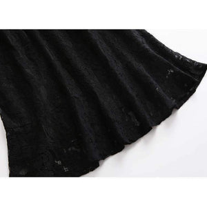 Planet Gates Autumn Style Lace Dress High Quality Women O-Neck Flare Sleeve Black White Cotton Lace Vintage Dress For Party Events