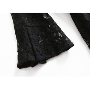 Planet Gates Autumn Style Lace Dress High Quality Women O-Neck Flare Sleeve Black White Cotton Lace Vintage Dress For Party Events