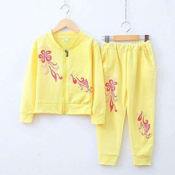 Autumn teenage girl clothing sets baby girls lovely flower candy color sports suits kids cotton jogging set children clothes - Planet Gates