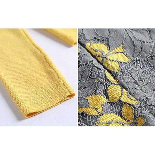 Planet Gates Autumn Winter 2 Piece Women Sets Solid Long Sleeve Sweater Hollow Out Lace Zipper Fly Skirts Elegant Slim Female Suit