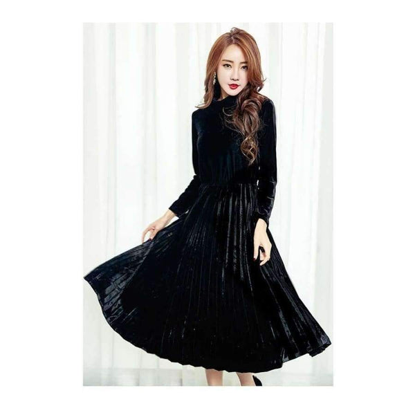 Planet Gates Autumn Winter Gold Velvet Party Events Dress Female Velours Vintage Turtlenck High Waist Pleated jurk vestido muje