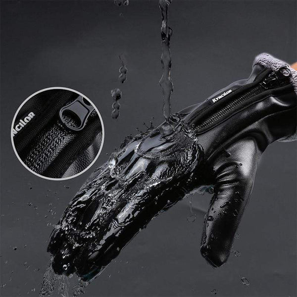 Planet Gates Autumn Winter Men Touch Screen Leather Gloves Waterproof Ladies Fashion Cool Black Velvet Warm Outdoor Windproof Non-Slip Gloves