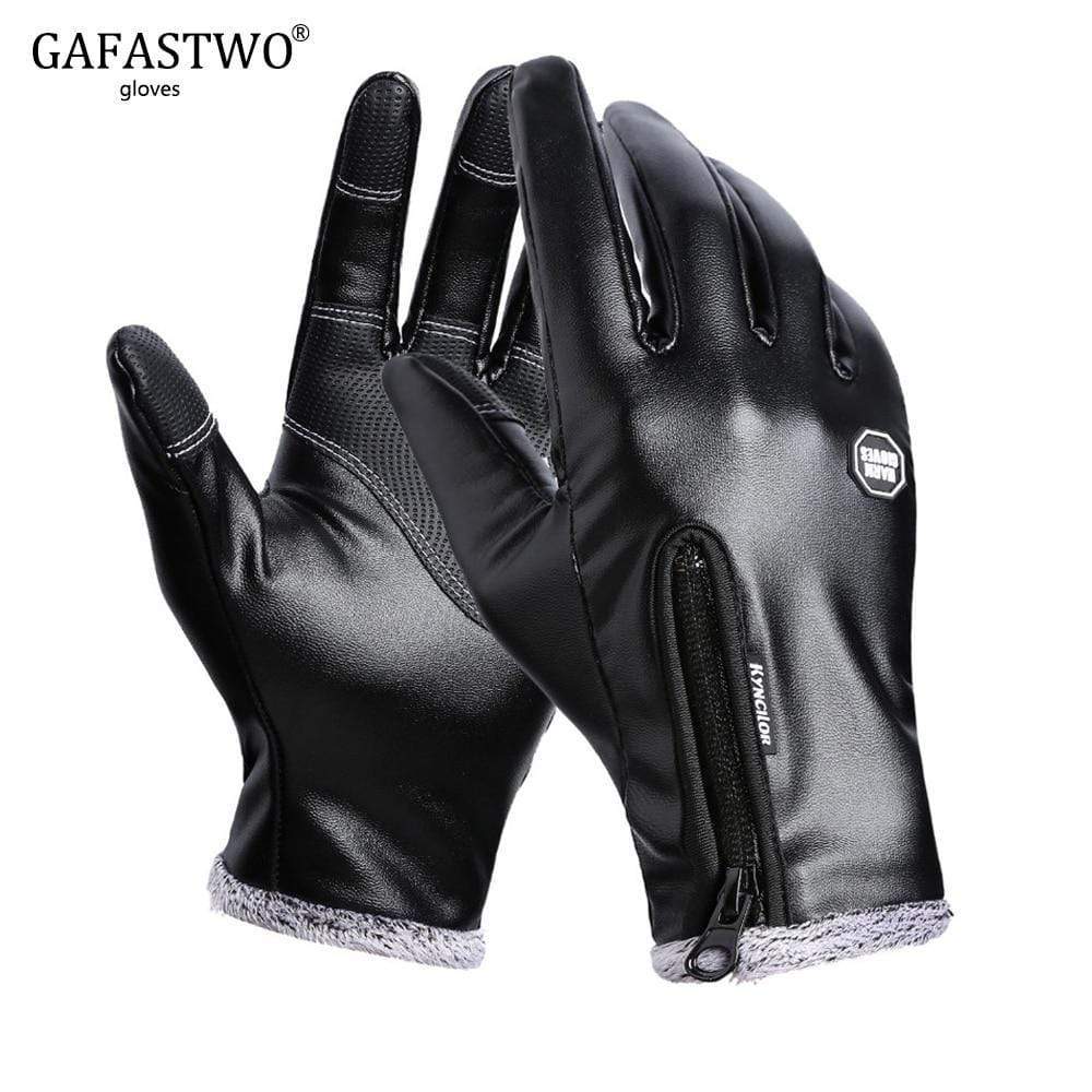 Planet Gates Autumn Winter Men Touch Screen Leather Gloves Waterproof Ladies Fashion Cool Black Velvet Warm Outdoor Windproof Non-Slip Gloves