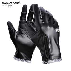 Planet Gates Autumn Winter Men Touch Screen Leather Gloves Waterproof Ladies Fashion Cool Black Velvet Warm Outdoor Windproof Non-Slip Gloves