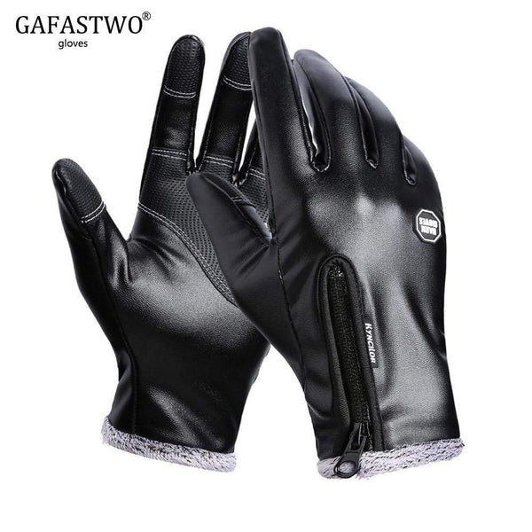 Planet Gates Autumn Winter Men Touch Screen Leather Gloves Waterproof Ladies Fashion Cool Black Velvet Warm Outdoor Windproof Non-Slip Gloves