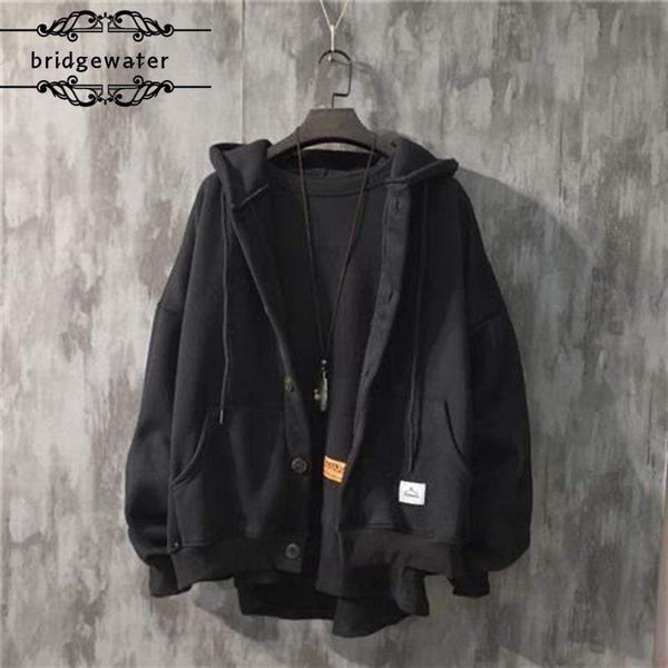 Planet Gates Autumn Winter New Sweatshirt Men's Loose Buttons Student Hoodies All-Match Plus Velvet Thick Casual Solid Color