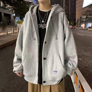 Planet Gates Autumn Winter New Sweatshirt Men's Loose Buttons Student Hoodies All-Match Plus Velvet Thick Casual Solid Color