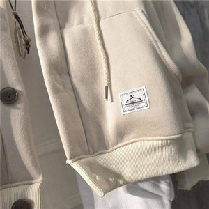 Planet Gates Autumn Winter New Sweatshirt Men's Loose Buttons Student Hoodies All-Match Plus Velvet Thick Casual Solid Color