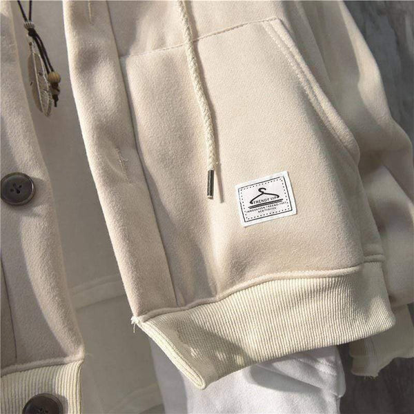 Planet Gates Autumn Winter New Sweatshirt Men's Loose Buttons Student Hoodies All-Match Plus Velvet Thick Casual Solid Color