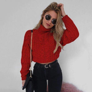 Planet Gates Autumn Winter Turtleneck Crop Sweater Women Casual Solid Twist Short Pullover Sexy Thick Jumper LMM112