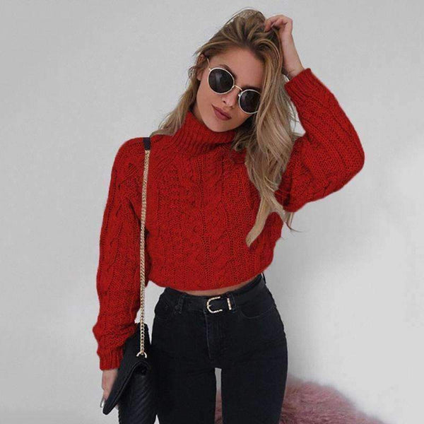 Planet Gates Autumn Winter Turtleneck Crop Sweater Women Casual Solid Twist Short Pullover Sexy Thick Jumper LMM112