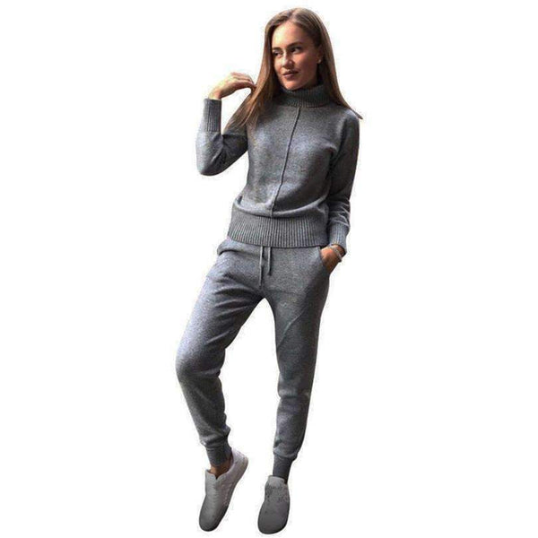 Planet Gates Autumn Winter Warm Woolen and Cashmere Knitted Suits Loose Turtleneck Sweater + Wide Leg Cashmere Pants Two-piece Set Knit