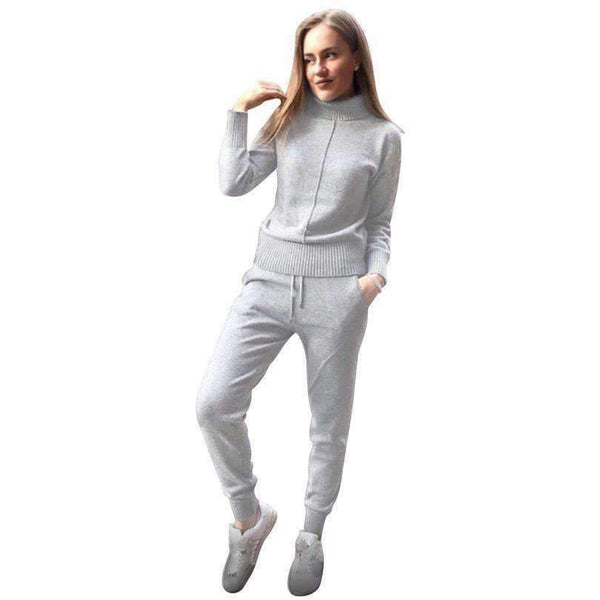 Planet Gates Autumn Winter Warm Woolen and Cashmere Knitted Suits Loose Turtleneck Sweater + Wide Leg Cashmere Pants Two-piece Set Knit