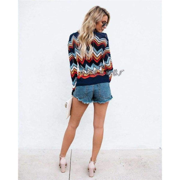 Planet Gates Autumn Winter Women Colorful Striped Sweater 2018 Casual Long Sleeve O-neck Knitted Pullovers Female Tricot Knitwear