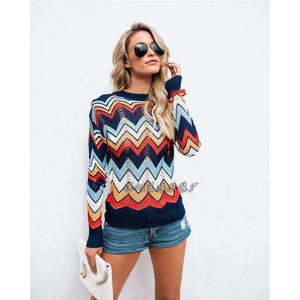 Planet Gates Autumn Winter Women Colorful Striped Sweater 2018 Casual Long Sleeve O-neck Knitted Pullovers Female Tricot Knitwear