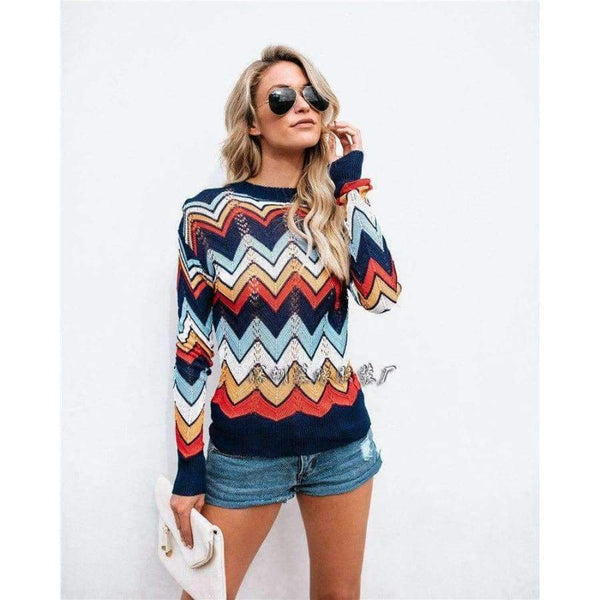 Planet Gates Autumn Winter Women Colorful Striped Sweater 2018 Casual Long Sleeve O-neck Knitted Pullovers Female Tricot Knitwear