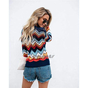 Planet Gates Autumn Winter Women Colorful Striped Sweater 2018 Casual Long Sleeve O-neck Knitted Pullovers Female Tricot Knitwear