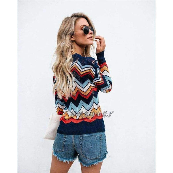 Planet Gates Autumn Winter Women Colorful Striped Sweater 2018 Casual Long Sleeve O-neck Knitted Pullovers Female Tricot Knitwear