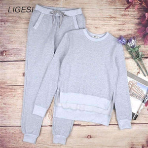 Planet Gates Autumn Winter Women Cotton Tracksuit 2 Piece Set Clothing Solid Sportswear Suit Woman Irregular Hoodies Set Costumes