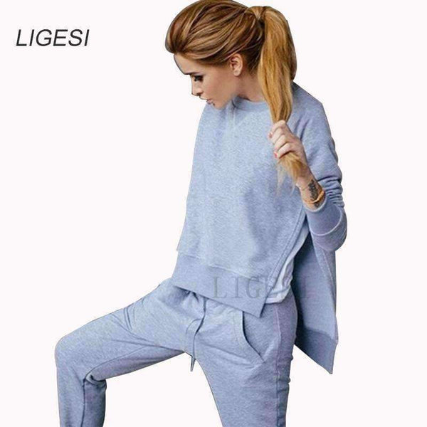 Planet Gates Autumn Winter Women Cotton Tracksuit 2 Piece Set Clothing Solid Sportswear Suit Woman Irregular Hoodies Set Costumes