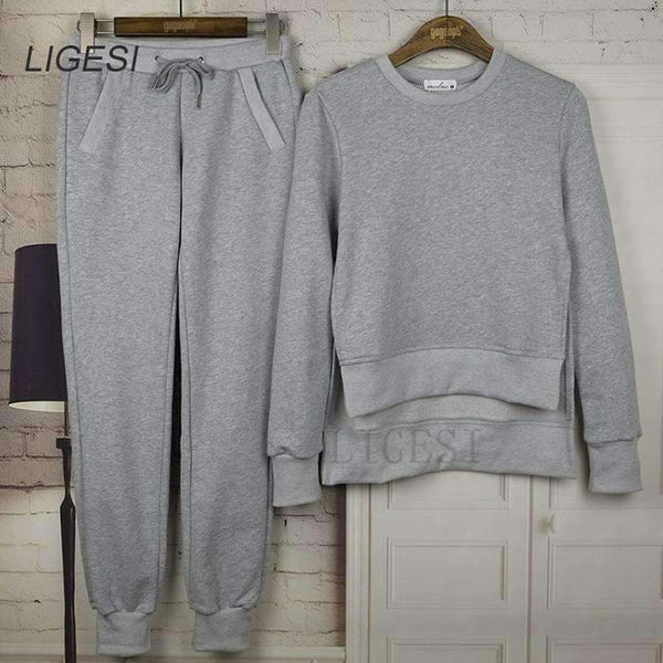 Planet Gates Autumn Winter Women Cotton Tracksuit 2 Piece Set Clothing Solid Sportswear Suit Woman Irregular Hoodies Set Costumes