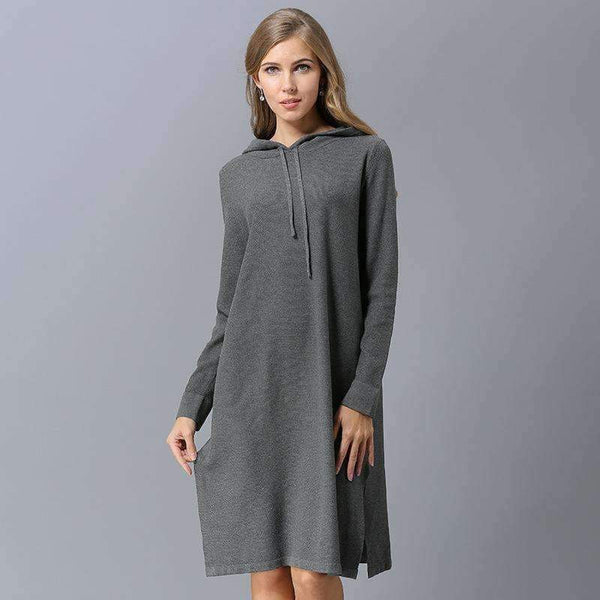 Planet Gates Autumn Winter Women Pullovers Sweaters With Cap Long Loose Knitting Black Blue Gray Thin Sweaters Dress Plus Size