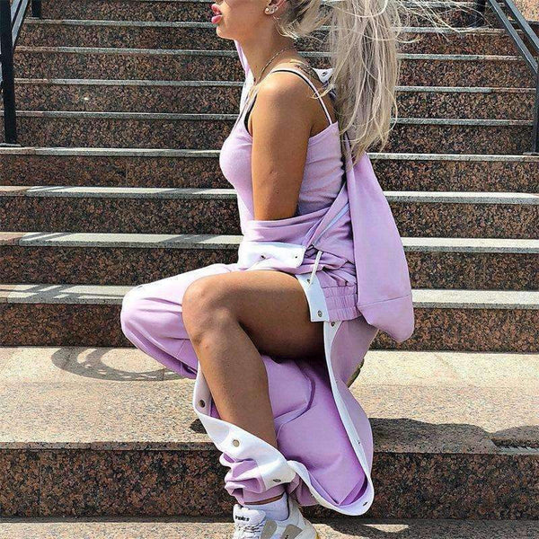 Planet Gates Autumn Winter Women's Sets 2 Pieces Set Hoodies Loose Pant Tracksuit Side Stripe with Button Side Split Women Fitness Wear