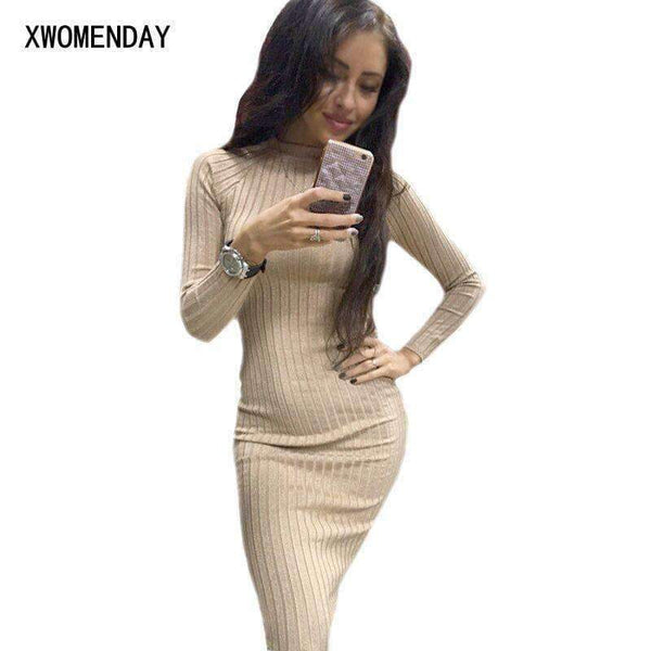 Planet Gates Autumn Women Bodycon Sheath Dress Sexy Red Knitted Cotton Long Sleeve 2018 Winter Dress Casual Black Party Dresses