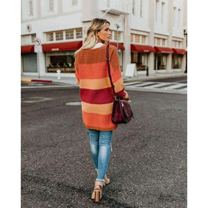 Planet Gates Autumn Women Rainbow Striped Cardigan Loose Long Knitted Sweater Casual Ladies Outwear Pulover Blusas De Inverno