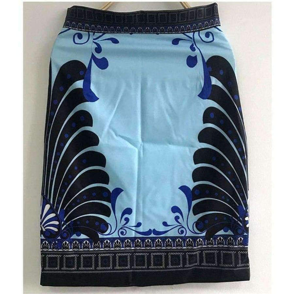 Planet Gates Autumn Women Set Light Blue and Black Patchwork Floral Geometric Print Shirt Tops + Skirt Vintage Design 2 Two Piece Set