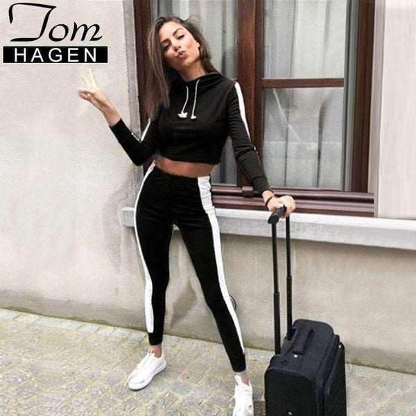 Planet Gates Autumn Women Two Piece Set Tracksuit Outfits Sport Suits Woman 2 Piece Pants Sets Women Striped Hoodies Sweatshirt Crop Top