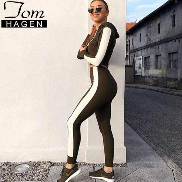 Planet Gates Autumn Women Two Piece Set Tracksuit Outfits Sport Suits Woman 2 Piece Pants Sets Women Striped Hoodies Sweatshirt Crop Top