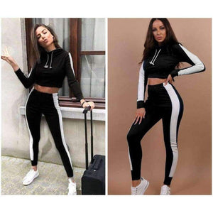 Planet Gates Autumn Women Two Piece Set Tracksuit Outfits Sport Suits Woman 2 Piece Pants Sets Women Striped Hoodies Sweatshirt Crop Top
