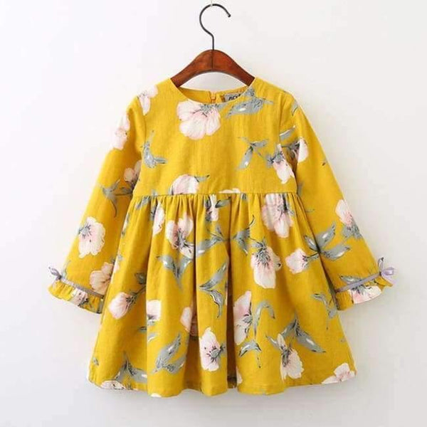 Planet Gates AZ1041 Yellow / 3T Girls Dress Autumn Winter Brand Girl Clothes Plaid Fur Ball Bow New Design Baby Girls Dress Girls Casual Dresses Kids