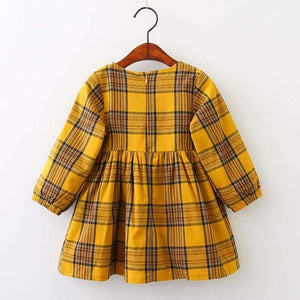 Planet Gates AZ1061 Yellow / 3T Girls Dress Autumn Winter Brand Girl Clothes Plaid Fur Ball Bow New Design Baby Girls Dress Girls Casual Dresses Kids