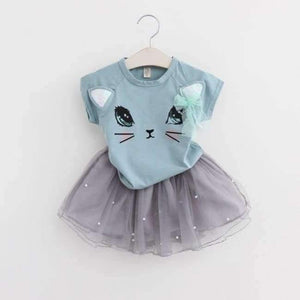 Planet Gates AZ231 pink / 2T Girls Dress  Brand Kids Clothes White Cartoon Short Sleeve T-Shirt+Veil Dress 2Pcs baby girl clothes for 2-6Y