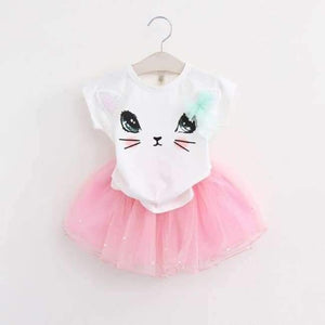 Planet Gates AZ231 White / 2T Girls Dress  Brand Kids Clothes White Cartoon Short Sleeve T-Shirt+Veil Dress 2Pcs baby girl clothes for 2-6Y