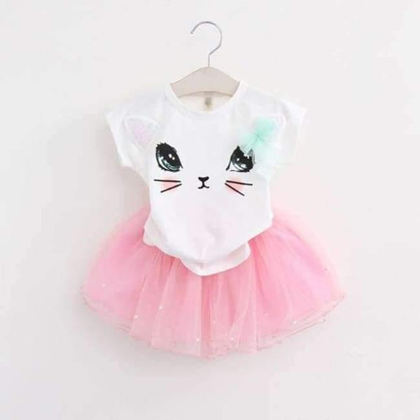 Planet Gates AZ231 White / 2T Girls Dress  Brand Kids Clothes White Cartoon Short Sleeve T-Shirt+Veil Dress 2Pcs baby girl clothes for 2-6Y