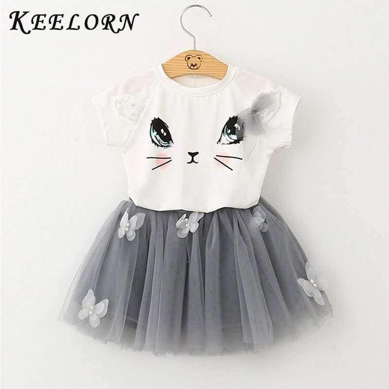 Planet Gates AZ236 white / 2T Girls Dress  Brand Kids Clothes White Cartoon Short Sleeve T-Shirt+Veil Dress 2Pcs baby girl clothes for 2-6Y