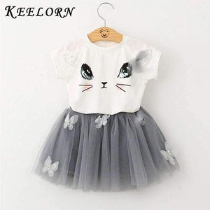 Planet Gates AZ236 white / 2T Girls Dress  Brand Kids Clothes White Cartoon Short Sleeve T-Shirt+Veil Dress 2Pcs baby girl clothes for 2-6Y