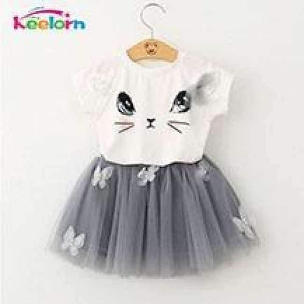 Planet Gates AZ236 white / 2T Girls Dress  Brand Kids Clothes White Cartoon Short Sleeve T-Shirt+Veil Dress 2Pcs baby girl clothes for 2-6Y